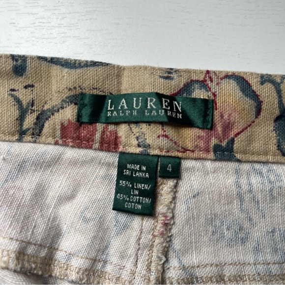 NWT Lauren Ralph Lauren Vintage Tan Prairie Linen Floral Paisley Capris Pants 4 - Picture 6 of 6
